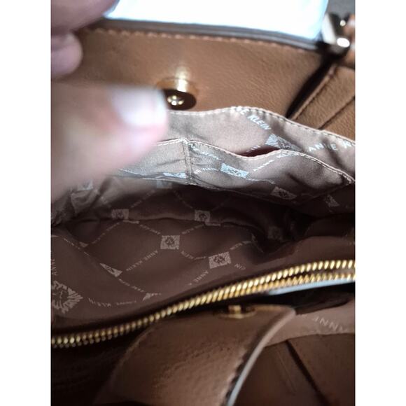 Anne Klein Large Brown Caining Tote Bag Chain Accent Strap Wristlet Chic Stylish - Picture 11 of 15